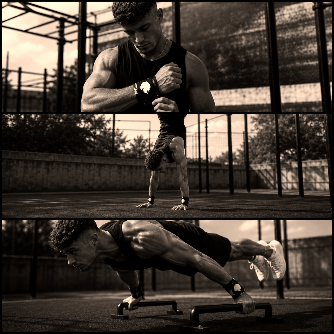 Premium camo wrist wraps for calisthenics.