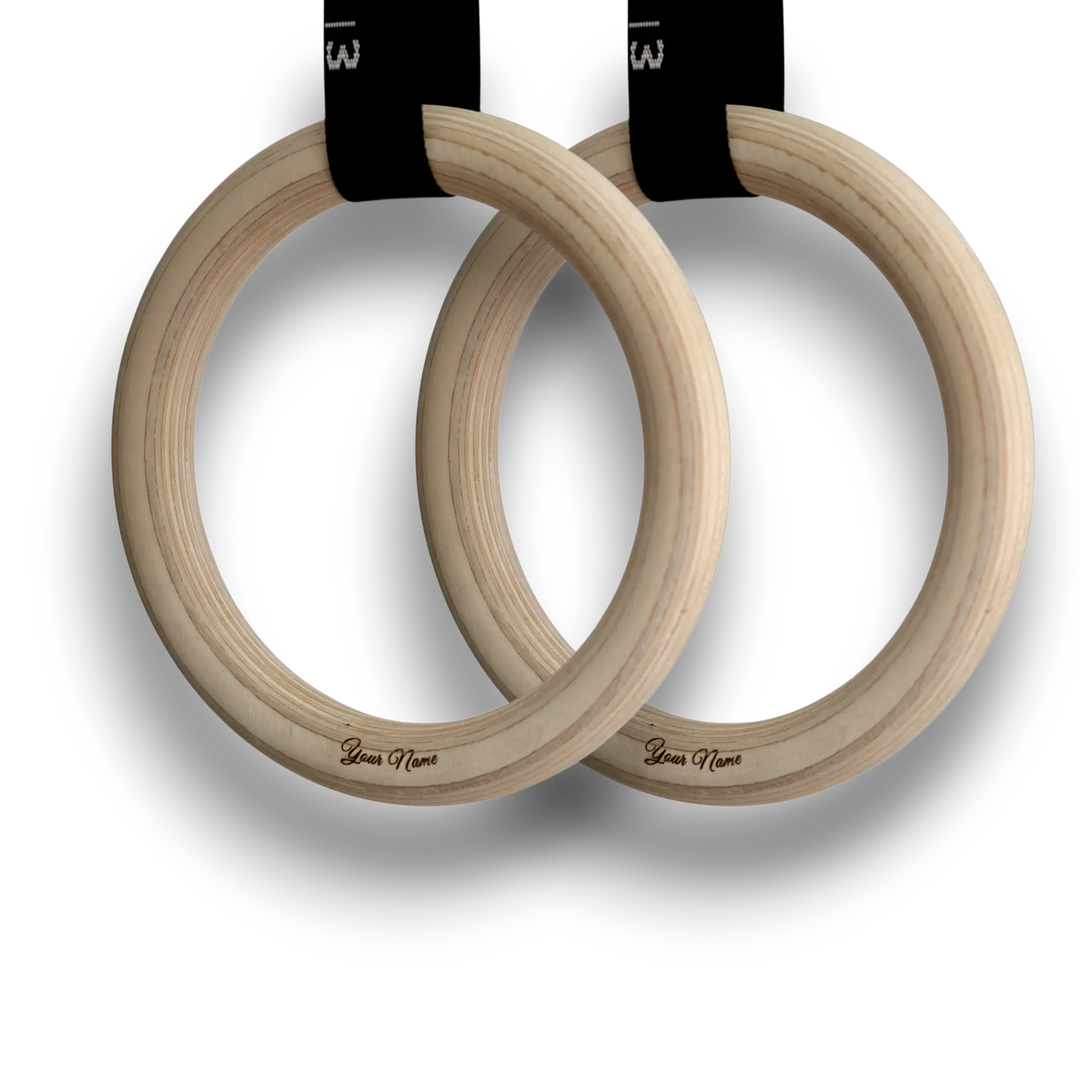 Pair of custom name wooden gymnastic rings